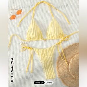 SHEIN yellow halter triangle tie bikini set. NEVER worn